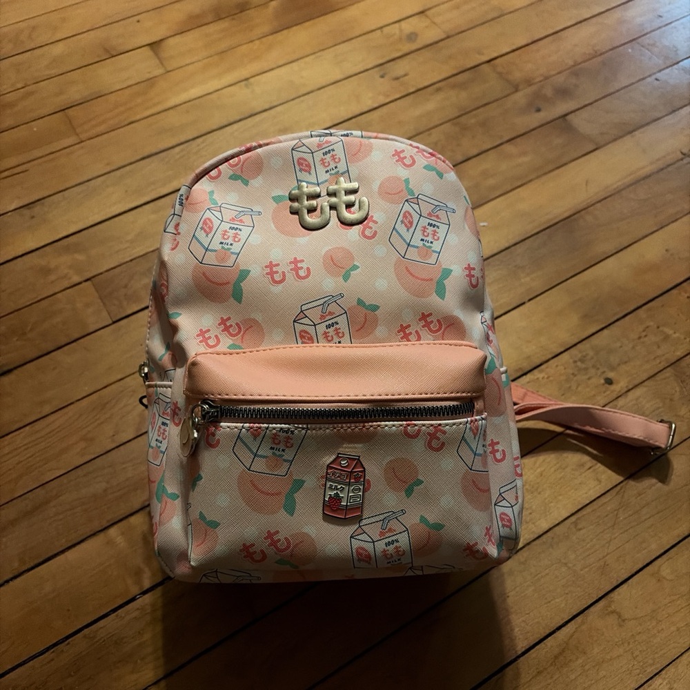 Peach and Cream Backpack with Milk Carton Print mini backpack